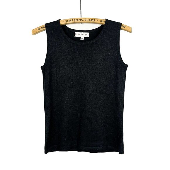 Philosophy Womens Black Shiny Metallic Fine Knit Tank Top Small - Picture 1 of 5